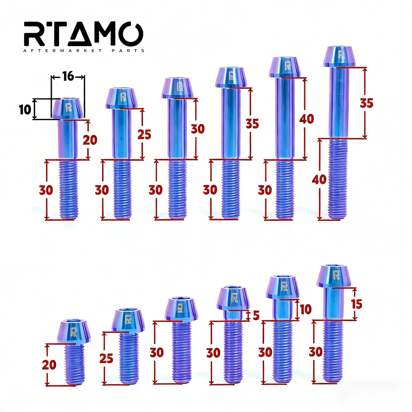 Titanium Bolt Hex Tapered Head M10