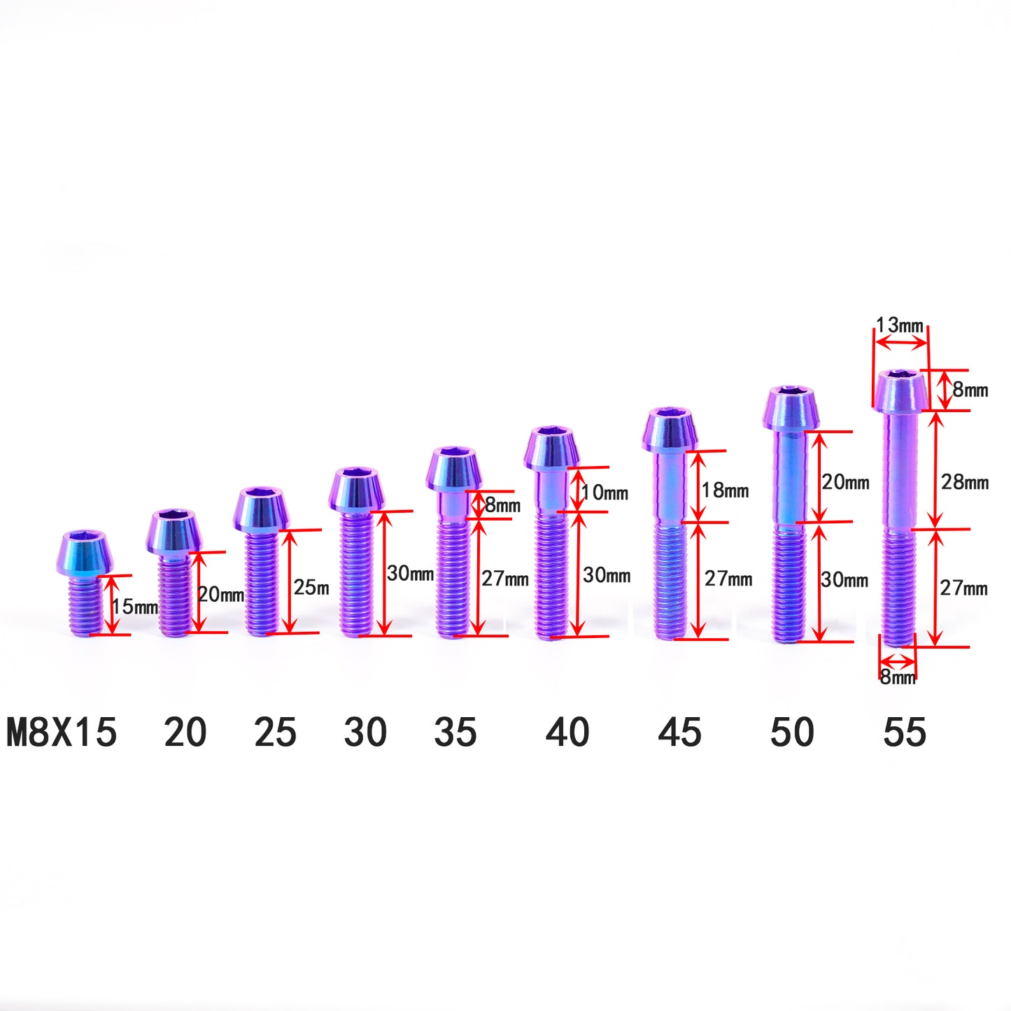 Titanium Bolt Hex Tapered Head M8